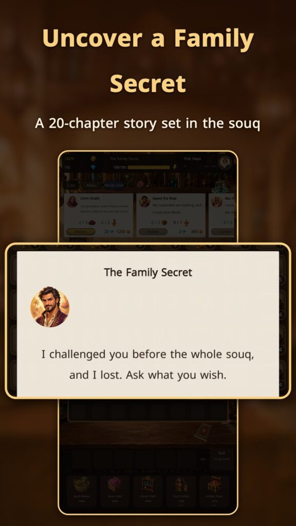 Uncover a family secret in a 20-chapter story set in the souq