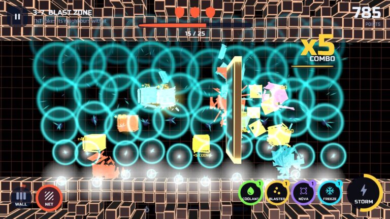 Meteor Storm smashes a wave of crates for a x5 combo